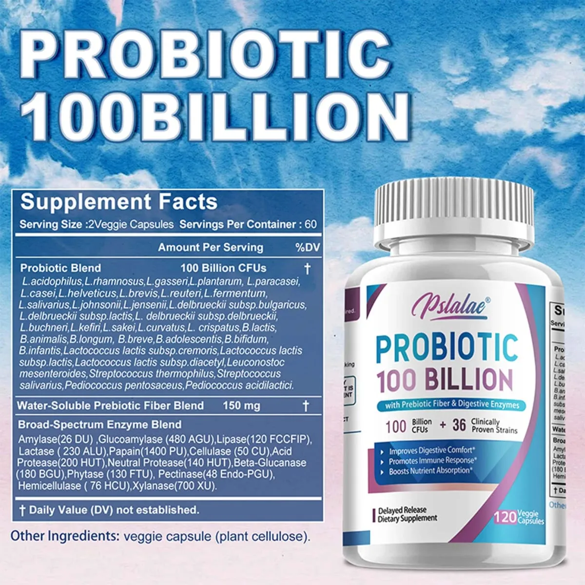 Probiotics 100 Billion - Help with Intestinal Health Nutrient Digestion Weight Management Bloating Relief Calorie Control — image 2
