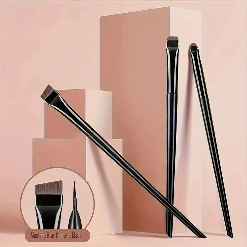3-Piece Eyeliner & Eyebrow Brushes Set - Ultra-Fine & Flat Tips for Precise Control High-Quality Precision Makeup Application — image 2