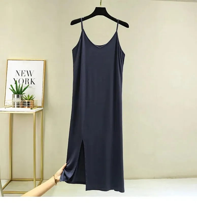 Womens Modal Full Slip Dress Underwear Veststrap Solid Long Under Dress Camisole Slips Inner Petticoat Women Intimates
