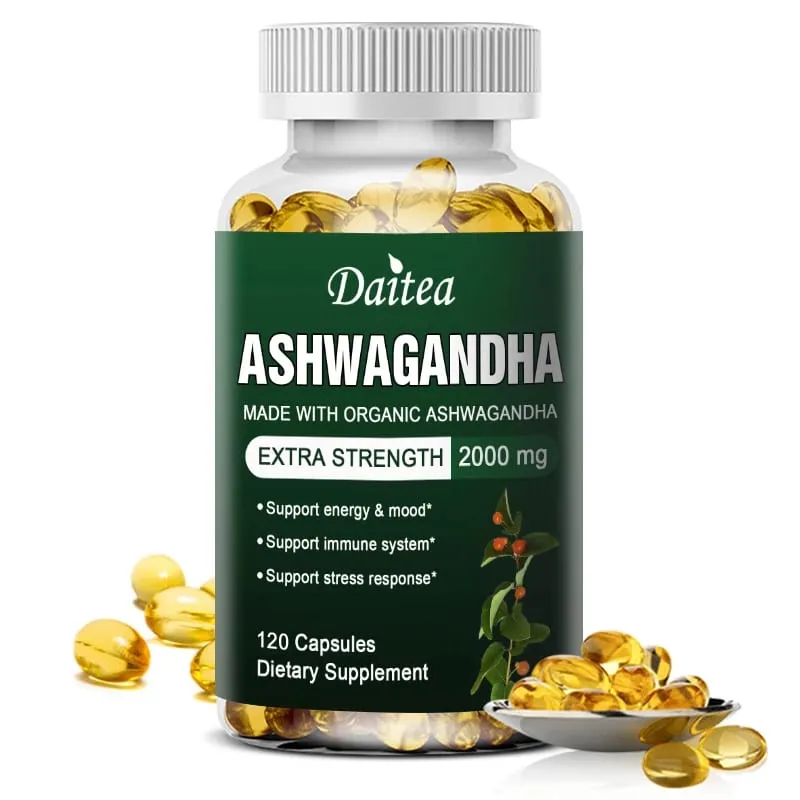 Daitea Organic Ashwagandha Extract Capsules 2000mg for Mood Sleep Energy Support - Antioxidant Supplement