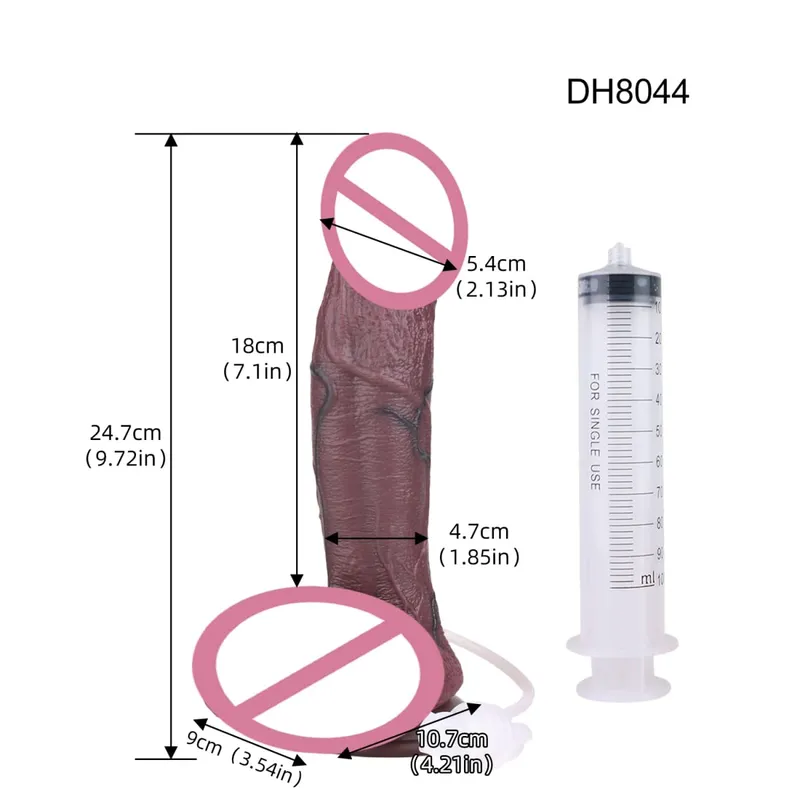 Silicone Lifelike Double Layers Ejaculating Penis Squirting Long Dildo With Sucker Anal Sex Toys For Men Women Masturbator