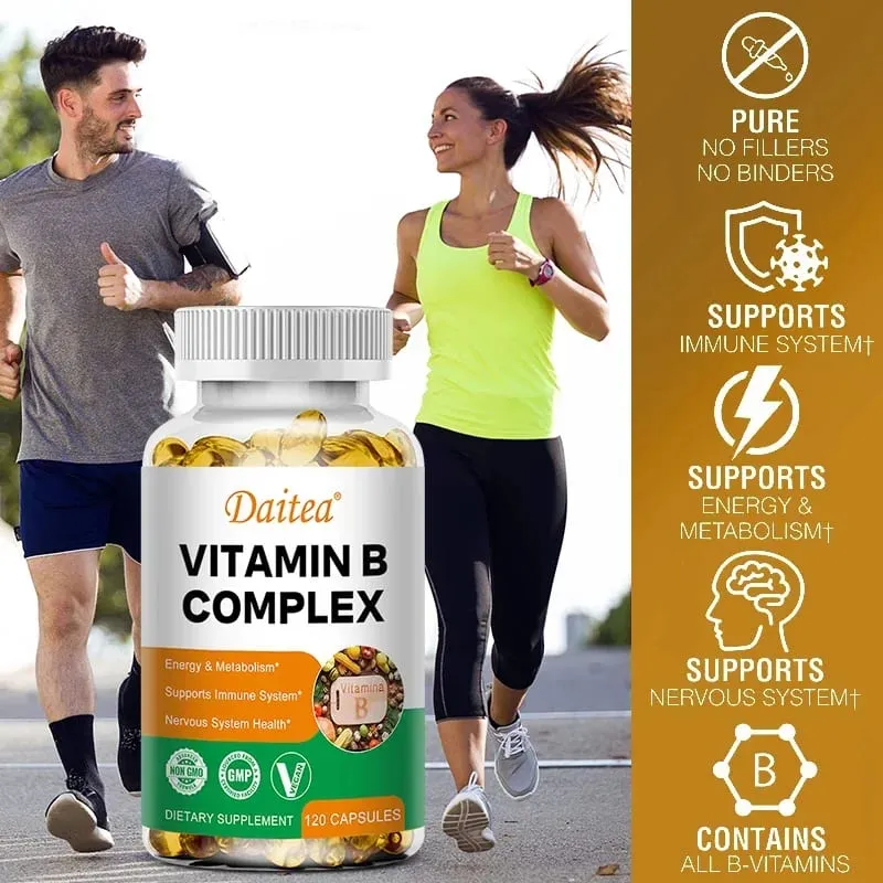 Organic Vitamin B Complex Supports Energy Immune Health Antioxidant Supplement - 30/60/120 Vegetarian Capsules