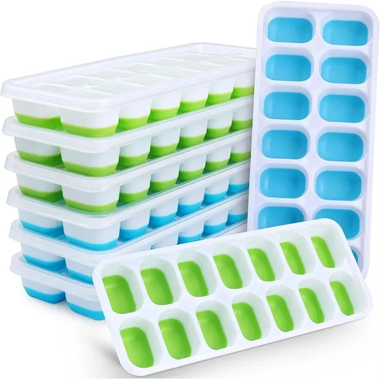 Easy-Release Ice Cube Tray 14 Ice Cube Molds with Lids Stackable Ice Cube Molds for Chilling Drinks Whiskeys Cocktails JT484