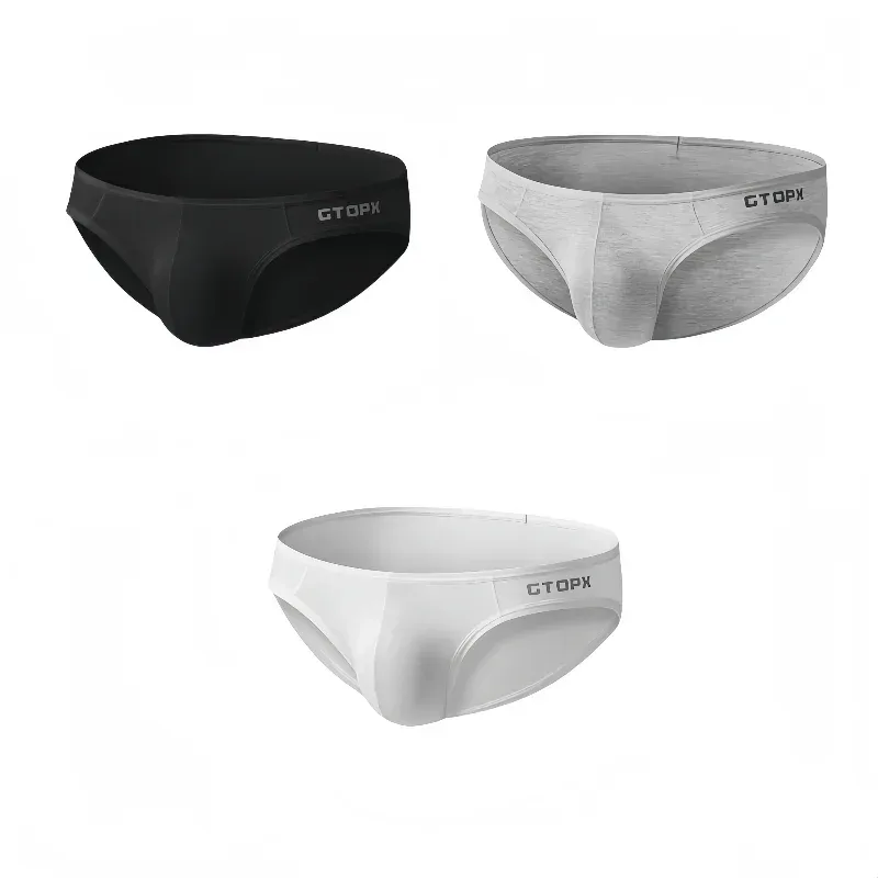 3Pack Mens Underpants Low Waist Briefs U Convex Bag Moisture-wicking Comfortable Sexy Mens Bikini