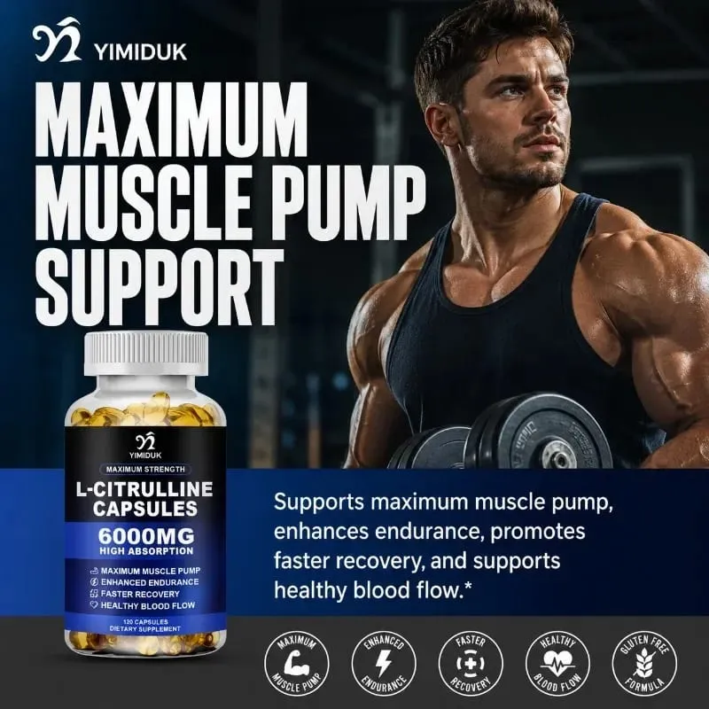 High Strength L-Citrulline Capsules with Gelatin Vitamin E Aid Vasodilation Build Muscle Fullness Quicken Recovery — image 2