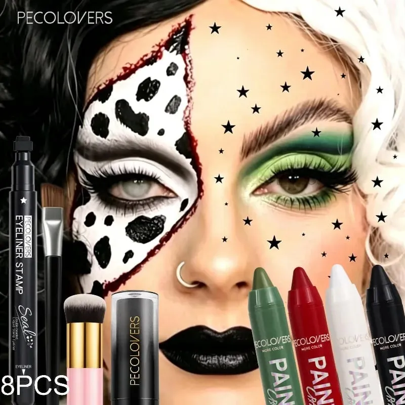 8PCS Facial Painting Suit Multi-color Paint Pen+eyeliner Pen+lipstick+makeup Tool Waterproof Suitable for Holiday Makeup — image 2