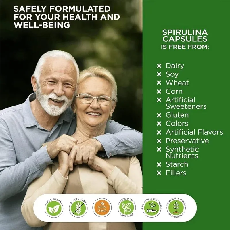 Organic Spirulina 2000 Mg Supplement - Helps Detoxification Immune System Cardiovascular Antioxidants B Vitamins