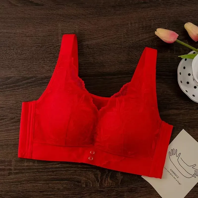 Plus Size Thin CD Cup Push up Bra Sexy Lace Wire-Free Soft Support Anti-Sagging Adjustable Lingerie Bra for Women
