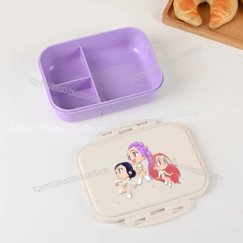 Demon Hunters Lunch Box for Boy Girl Cute Mira Zoey Jinu Portable Plastic Bento Box with Dinnerware Food Fruit Container