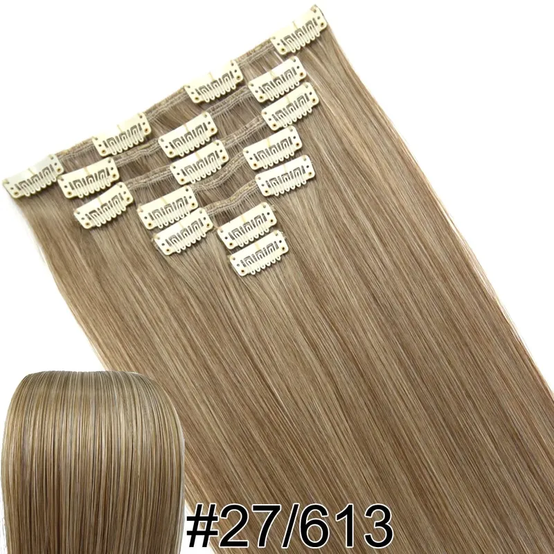 Synthetic Hair Fiber Heat Resistant130gr Straight clip in Hair Extensions 7006
