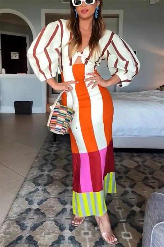 Summer Women Linen Material Long Dresses Fashion Chic Print Sexy V-neck Hollow Out High Waist Party Dress Lady Robes