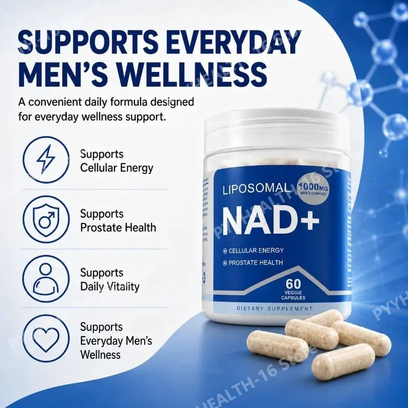 NAD+ Men's Complex Capsules Cellular Energy Support Resveratrol Maca Prostate Health and Urinary Comfort Support 60 Capsules