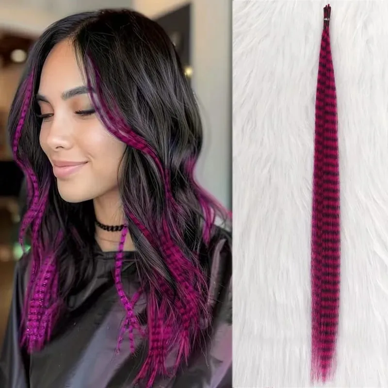 10 Buah Ekstensi Bulu Sintetis Pelangi Multiwarna Pengaya Rambut 16 Inci Cocok untuk Wanita — image 15