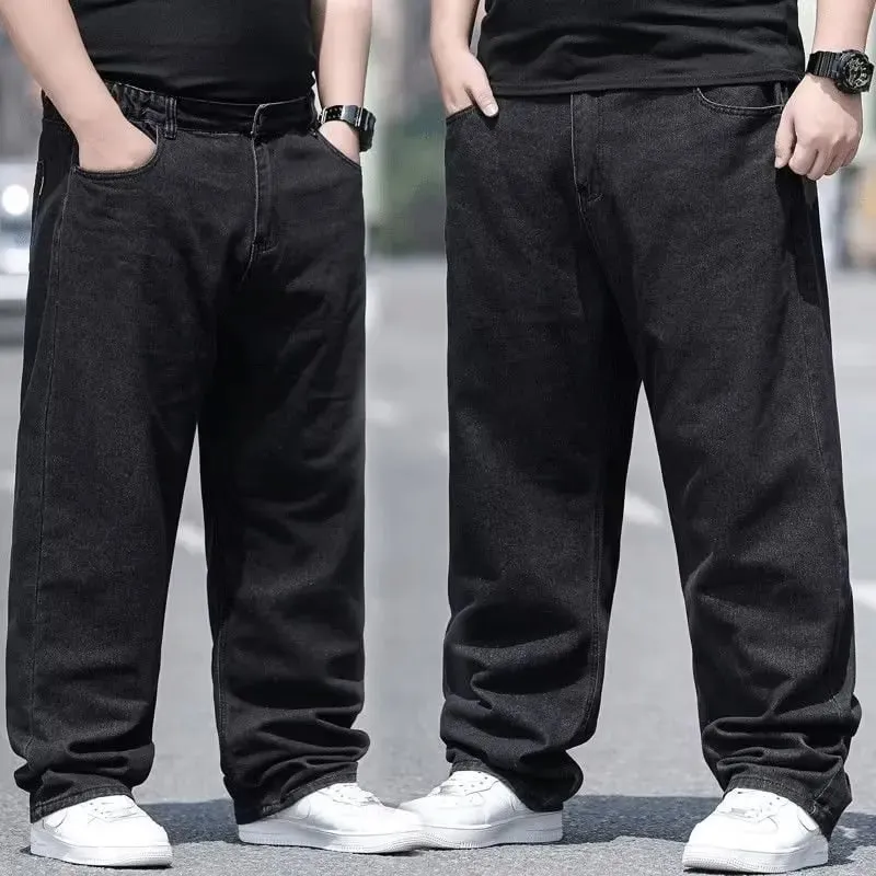 Men's Plus Size Jeans Elastic Waistband 30-48inch Stretch Denim Pants Straight Leg Breathable Loose Fit Streetwear Casual Wear