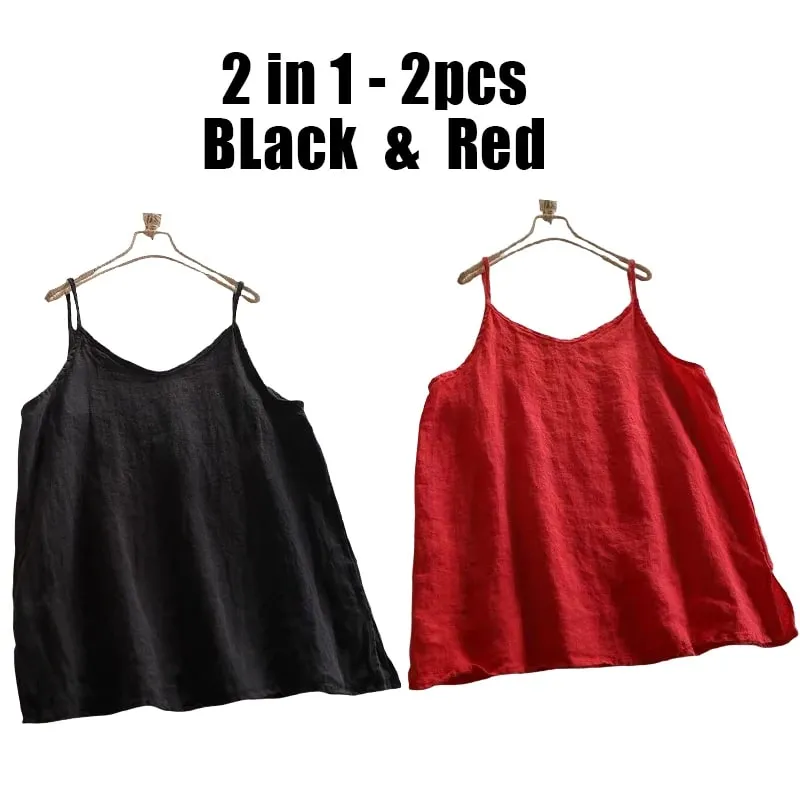 Summer Simple All-match Top Loose Thin Camisole Solid V-neck Vest Women Clothing Sleeveless Casual Highstreet Holiday T-shirt