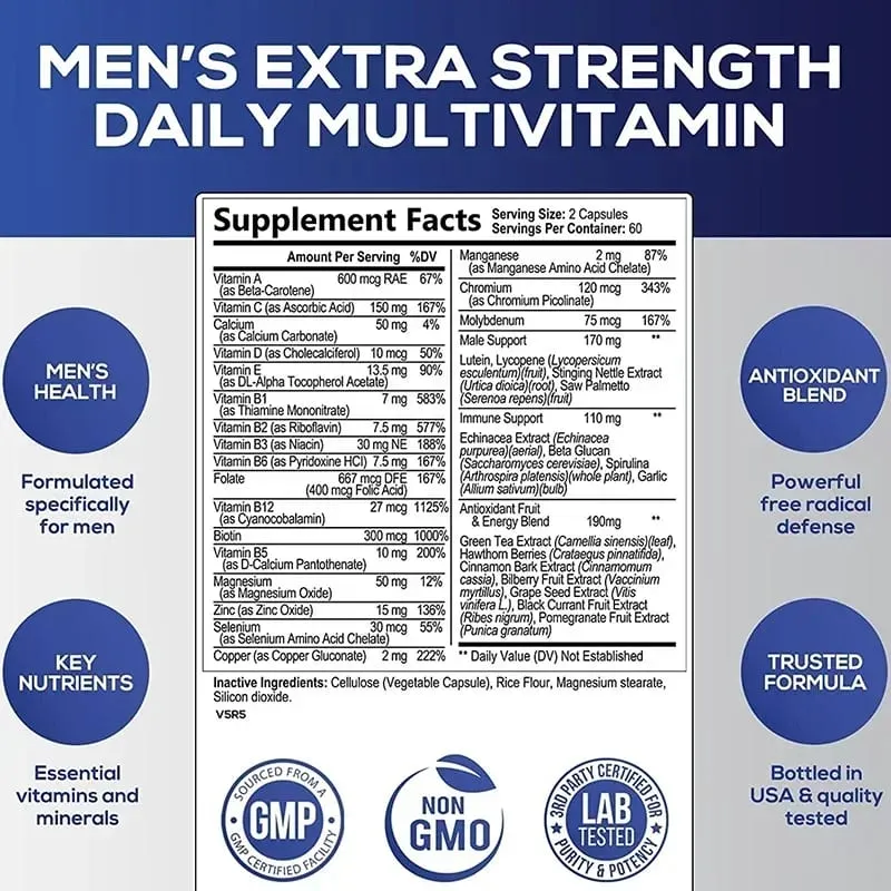 Men's Multivitamin Supplement - Supports Immune Health Boosts Energy Production and Improves Vitality and Endurance