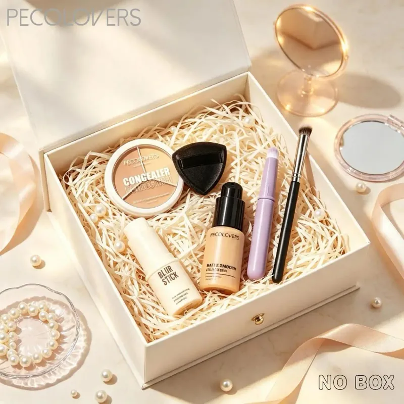 6PCS/SET All-in-One Face Base Kit Pore Minimizing Primer Stick 3‑Color Concealer Palette With Brush Oil‑Free Foundation