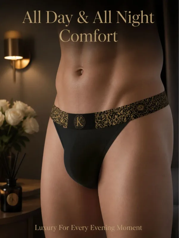Celana Dalam Bikini Kaki Tinggi Pria Vintage Meriah Berhias Hitam Emas Pinggang Elastis Melar Pakaian Dalam Penguapan Keringat Tanggal Ulang Tahun