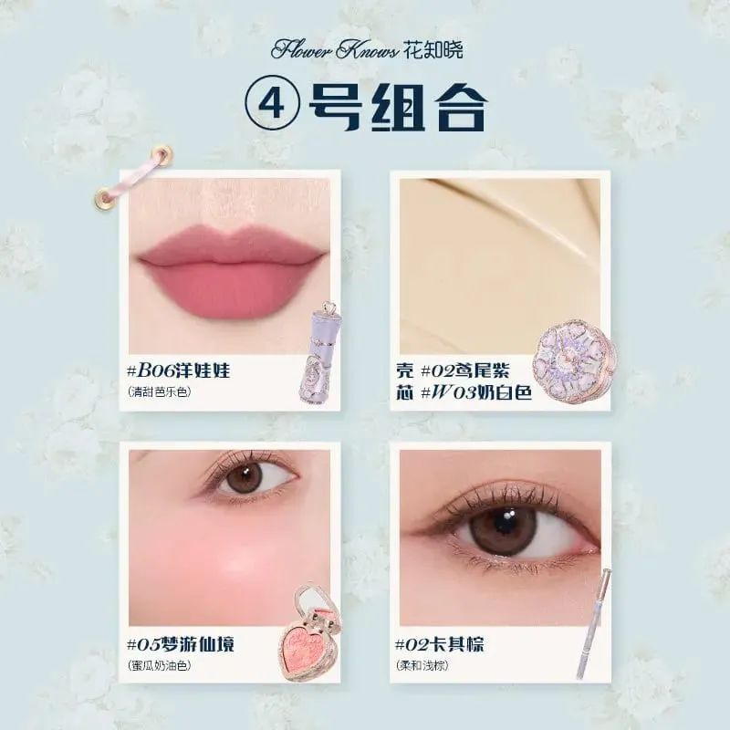 Flower Knows Bunny Garden 4-Piece Makeup Set Cushion BB Cream Liquid Lipstick Easy-Apply Blush Waterproof Eyeliner Cosmetics Kit