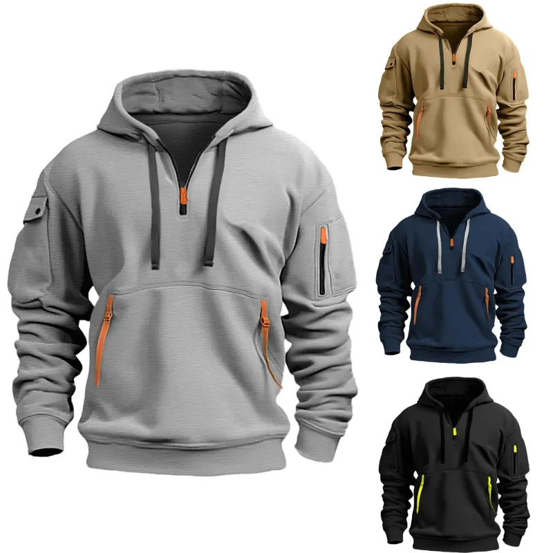 New Multi Pocket Zipper Fleece Hooded Casual Shirt for Men and Women Plus Size Loose Pullover Fashion Sweatshirt Top