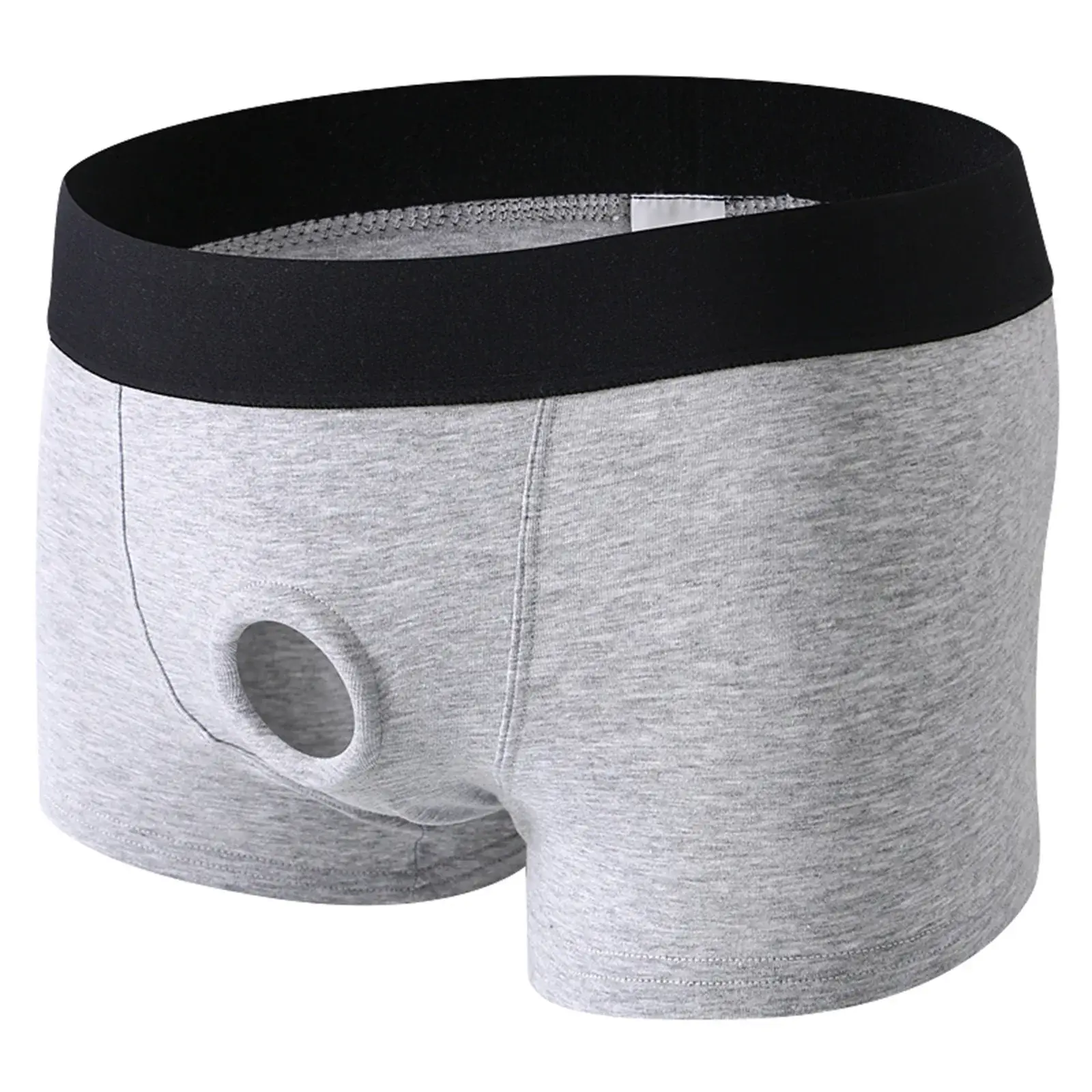 Herren-Boxershorts mit Vorderloch-Beutel, Unterwäsche, Silikon-Cockring, sexy Boxershorts, breiter Bund, Baumwollunterhose, aushöhlen, Dessous