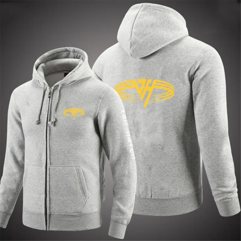 2024 Spring Autumn Van Halen Logo Printing Solid Color Classic Hooded Hoodies Men's Trendy Sports Casual Long Sleeve Loose Coat