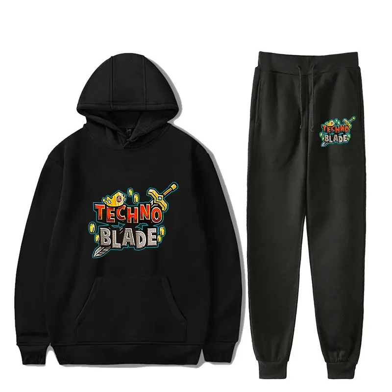 Harajuku Comfortable technoblade Print Sweatshirt Sweatpants Suit Men/Women Hoodies+ Trousers Suit Cute 2 Piece Set Clothes