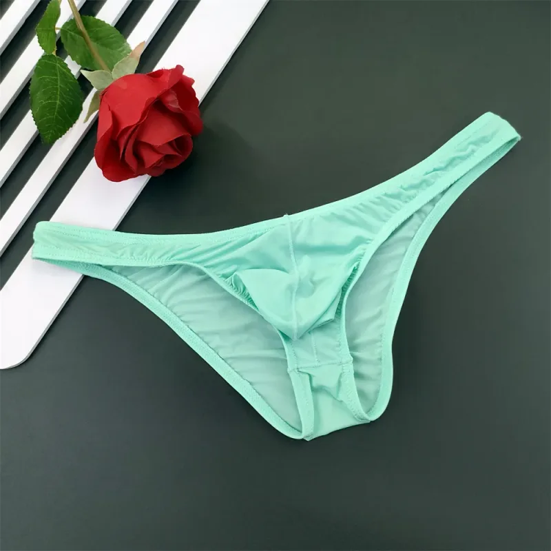 Slip en soie glacée pour hommes, 5 pièces, sous-vêtements avec poche en U, taille basse, sous-vêtements transparents Ultra fins, culottes Sexy grande taille pour hommes, nouvelle collection