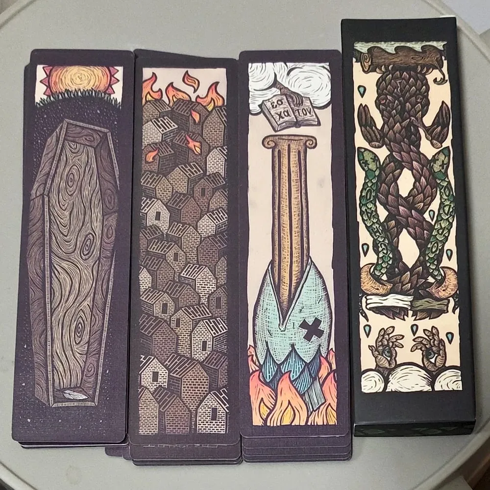 Jeu de piliers du surréalisme foncé à Double relief, Travis Lawrence, 4x16cm, 36 pièces, cartes d'illustration du symbolisme occulte surréaliste