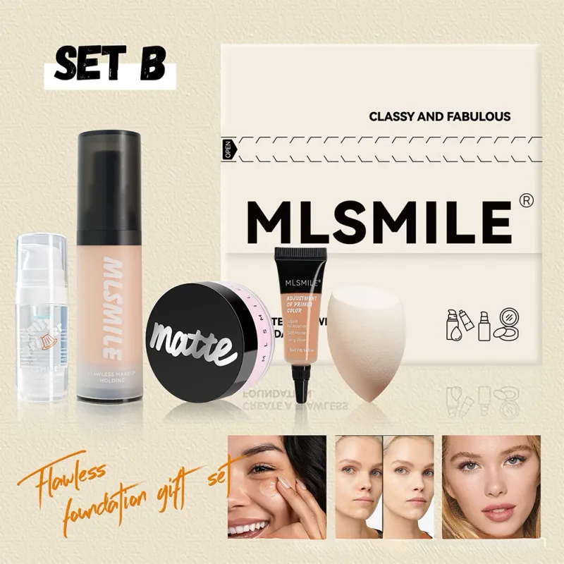 All‑in‑One Foundation Makeup Gift Set Full Coverage Concealer Setting Powder Makeup Sponge Portable Face Cosmetic Kit