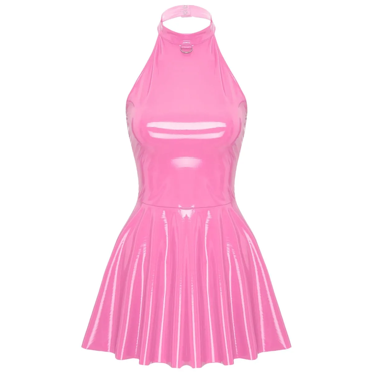 Fényes lakkbőr fényes mini A-vonalú latex ruha női swing szoknya Skater Bodycon mini ruha Rave Disco Party Clubwear