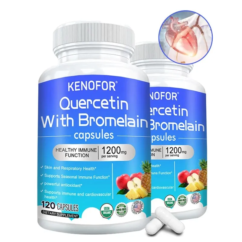 Quercetin + Bromelain Complex Capsules 1200mg - Immune Joint & Digestive Support with Vitamin C & D3 30/60/120 Counts