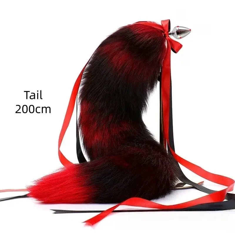 200cm Soft Real Fur Fox Tail Anal Plug with Split Design Metal Butt Plug for Women Cosplay Costume Flirt Sensory Sex Toys