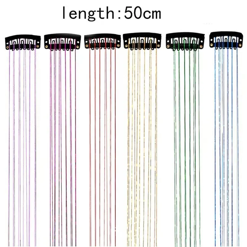 12pcs Per Pack of BB Hair Clips Shiny Metallic Hair Extensions with Clips Fairy Hair Sparkling Hair Accessories for Women.