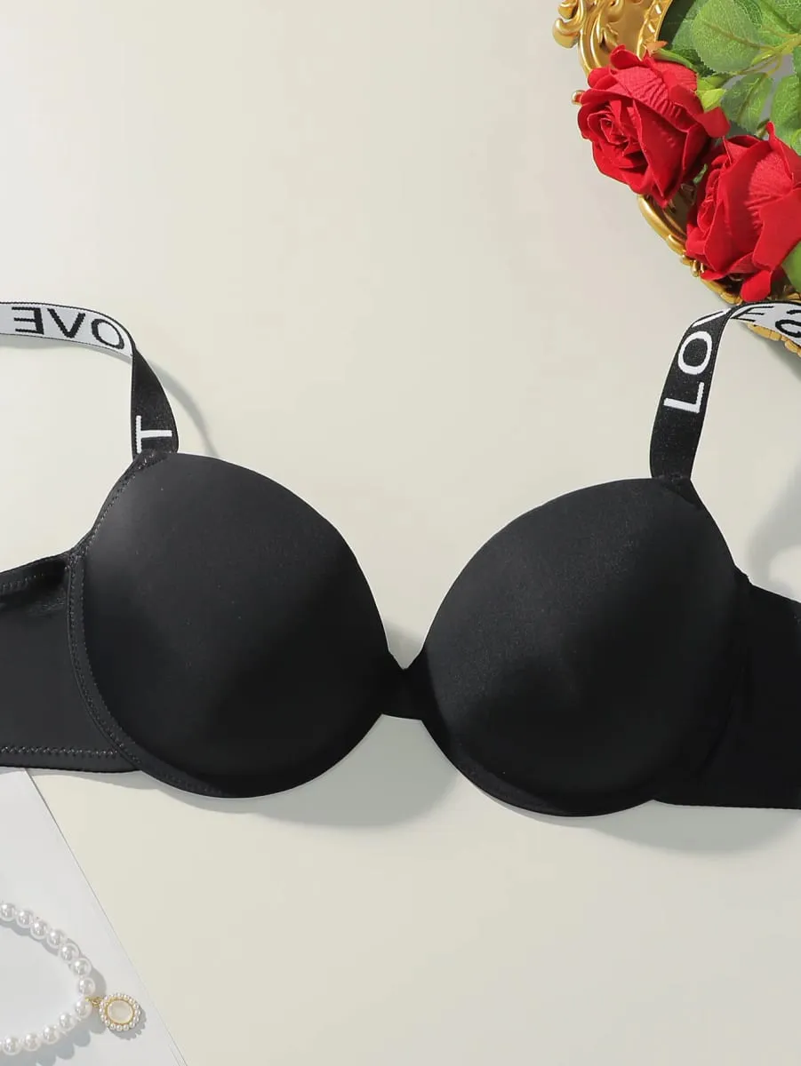Viomisha Sexy Bras Set Push Up Bra with Letter Shoulder Strap Women Solid Everyday Underwear Panty Set Daily Lingerie Outfit S-L