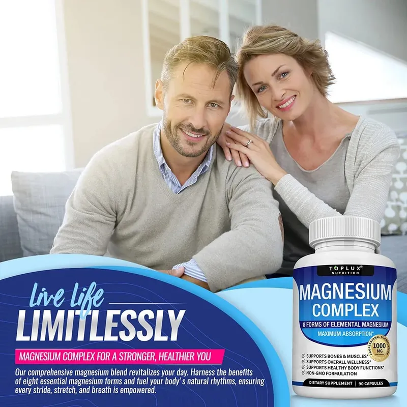 Magnesium Complex 1000MG Supplement - Magnesium Glycinate Citrate & Malate - Sleep Support Stress Relief Muscles & Relaxation — image 6
