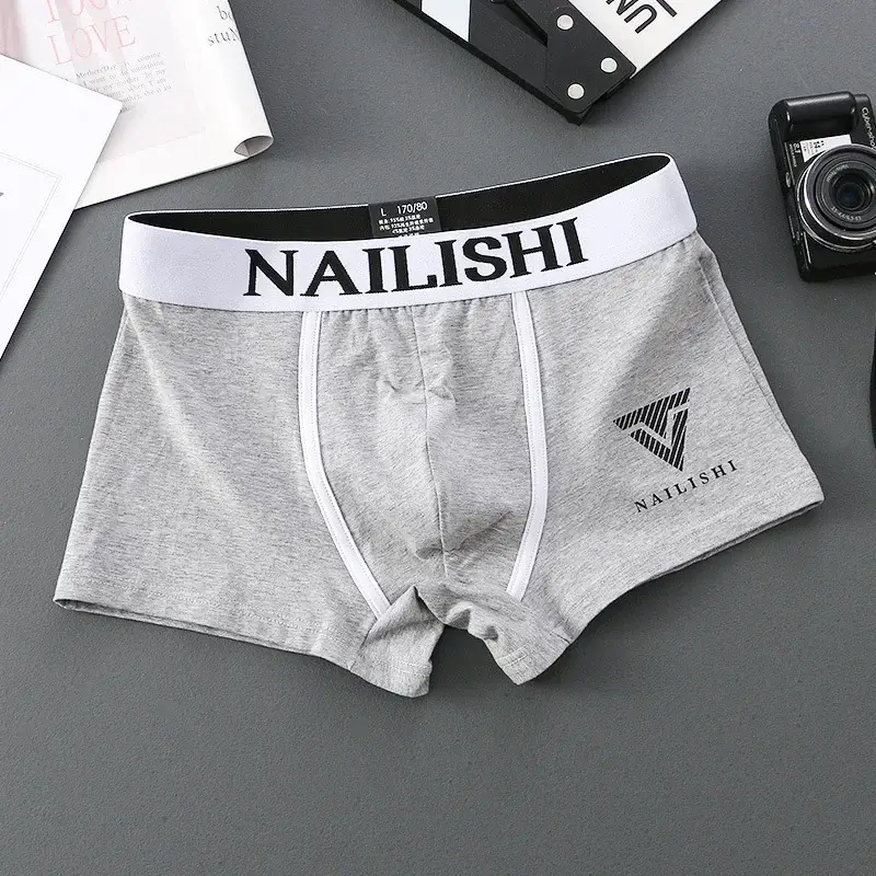 Boxer en coton pour hommes, sous-vêtements respirants, short à la mode, lettre tendance, taille moyenne, short Quadrangle, coin plat, Perso, 1/2 pièces