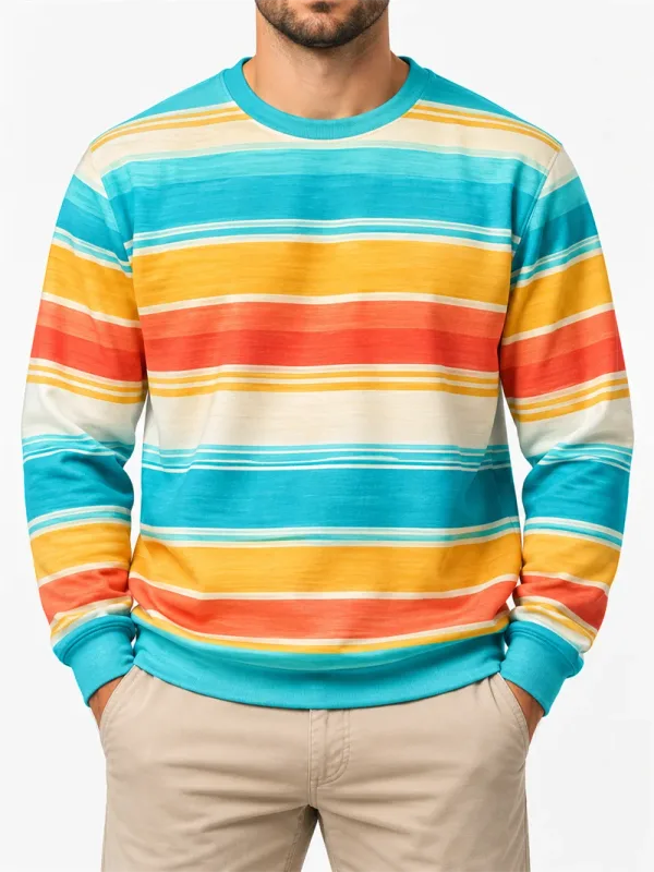 Men's Vintage Striped Crewneck Sweatshirt Casual Long Sleeve Pullover Color Block Autumn Streetwear Everyday Fashion Classic Top