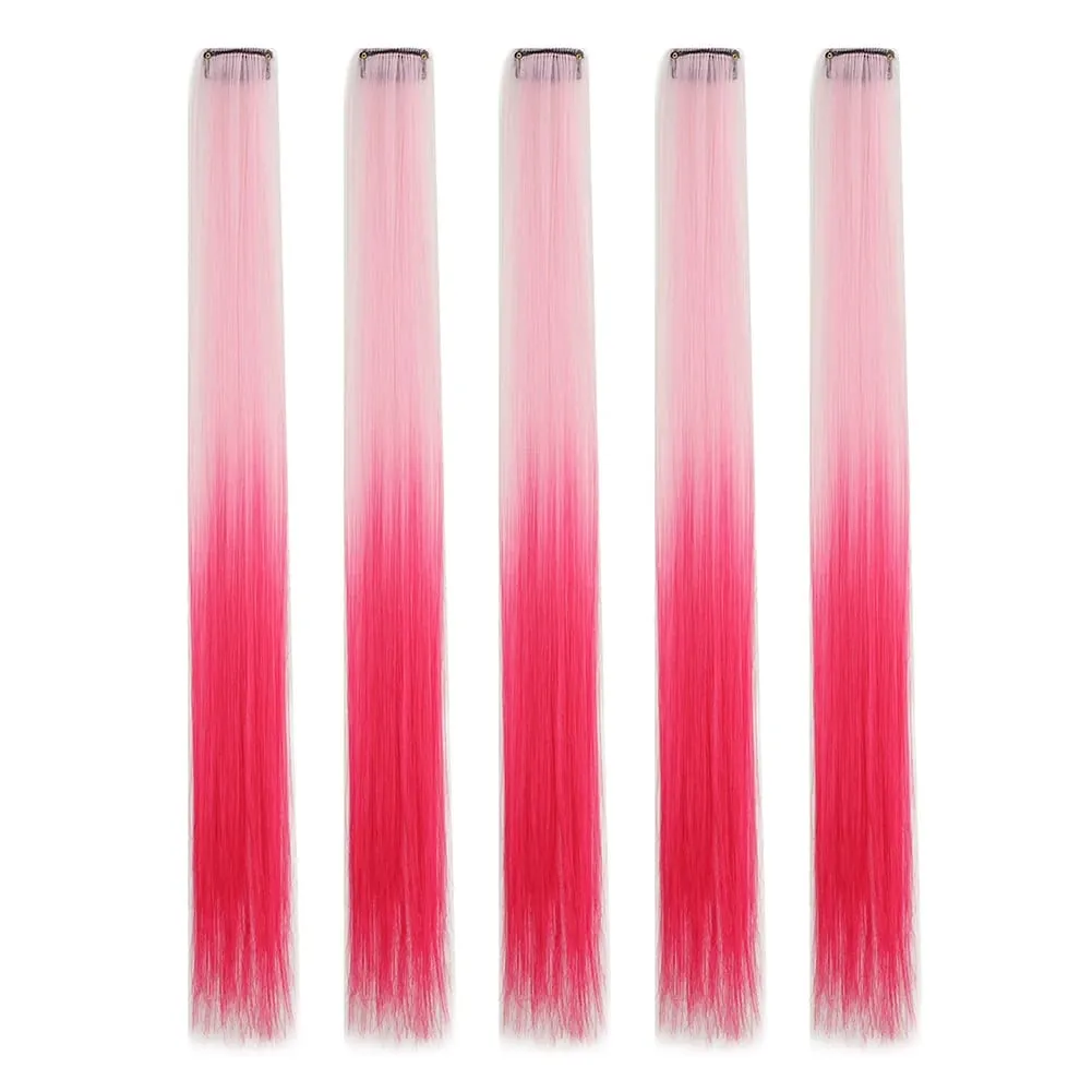 5PCS/set Clip in Hair Extensions Synthetic Hairpieces Colored Party Highlights for Girls 18 inches Multi-colors Straight Hair