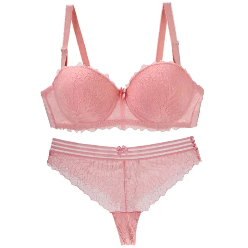 Set Bra Renda Seksi Baru 2023 untuk Wanita Pakaian Dalam Push Up Hitam Hijau Merah Muda Merah Putih Kuning ABCDE Lingerie Ukuran Plus