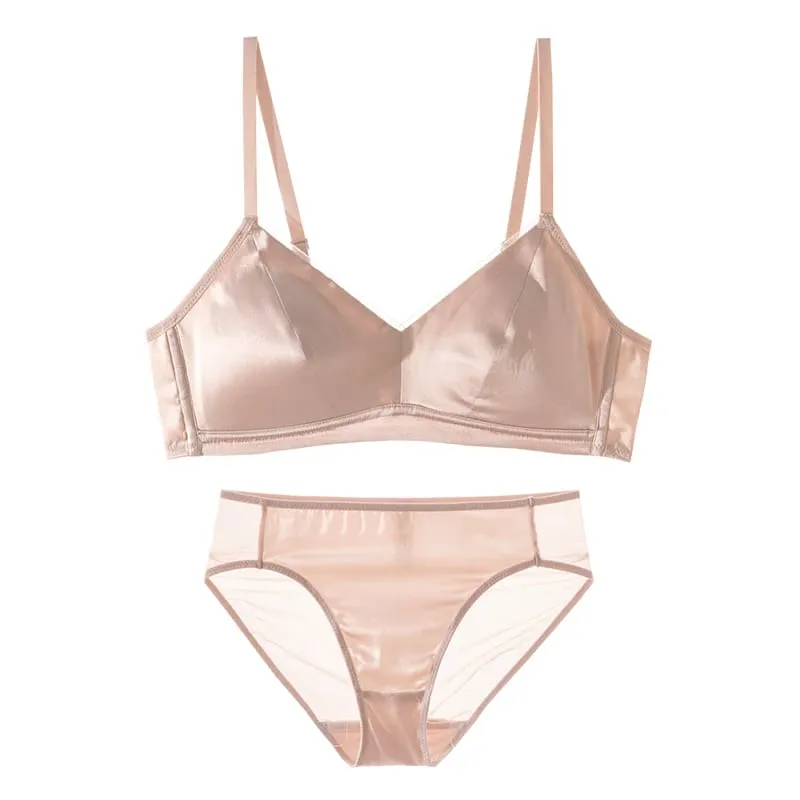 SuyaDream Women Silk Bra Set 93%Silk 7%Spandex Thin Mold Cup Wire Free Underwears 2023 Comfortable Intimates White Black