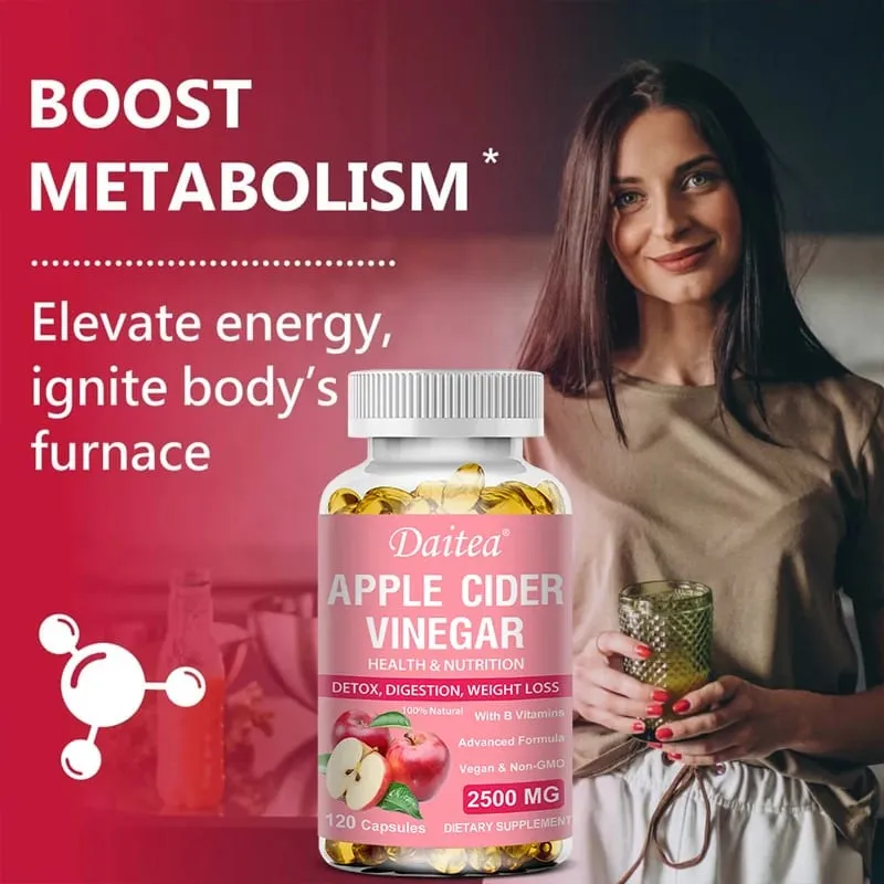 Daitea Organic Apple Cider Vinegar Capsules Healthy Weight Management Digestion Detox & Immune Soothes Gas & Bloating — image 6