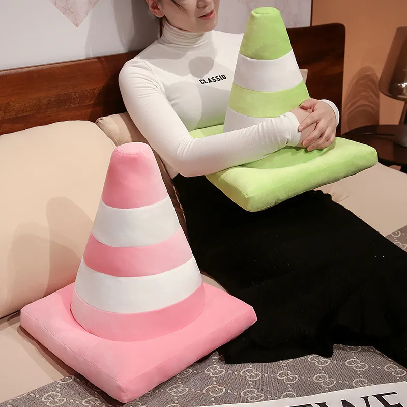 Roadblock Cushion Stuffed Soft Lifelike Plush Traffic Cone Road Construction Cone Pillow Kids Toys Home Decoration