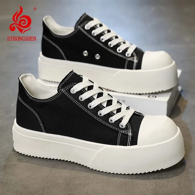 Trendy Men Platform Canvas Skate Shoes Leisure Thick Bottom Sports Casual Sneakers Mens Height Increase Lace Up Shoes