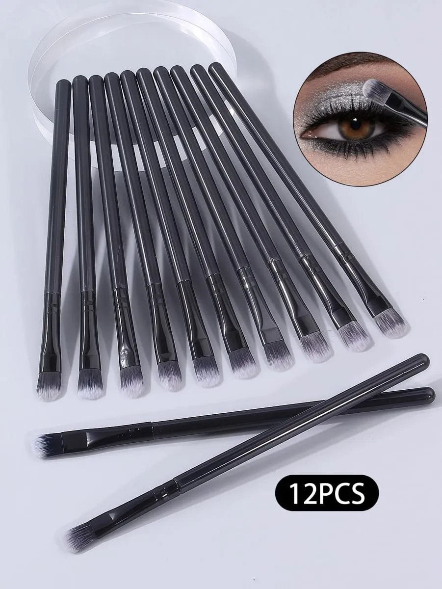 12PCS Yumuşak Kıl Göz Farı Fırça Seti - Göz Makyajı Karıştırma Fırçası Fosforlu Fırça Kapatıcı Fırça Taşınabilir Makyaj Araçları