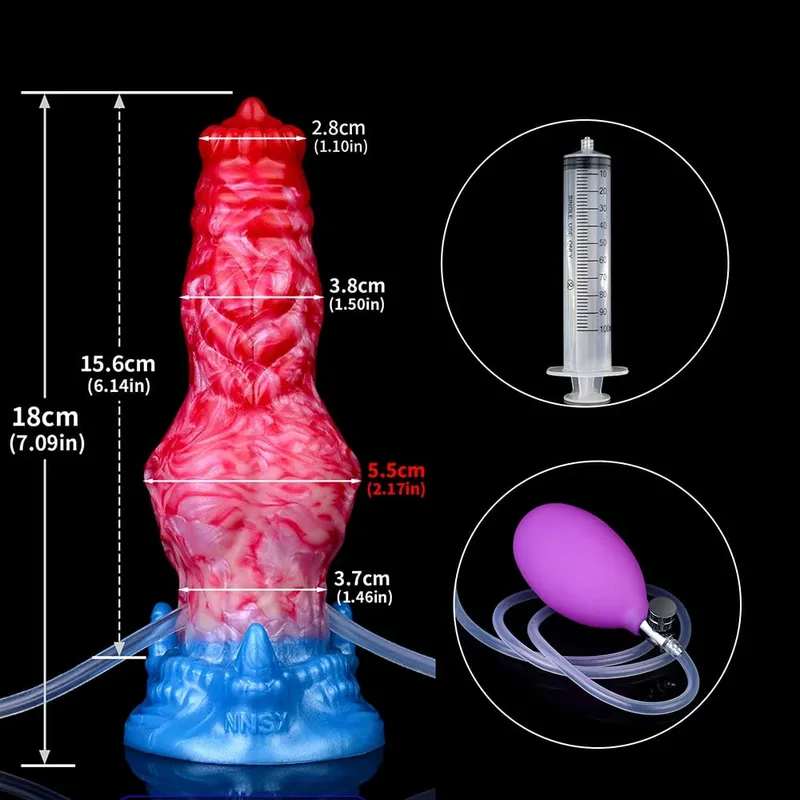 Ejaculation Anal Plug Dog/Wolf Dildo Inflatable Big Knot Penis with Squirting Function Strong Sucker Sex Toy for Women Men