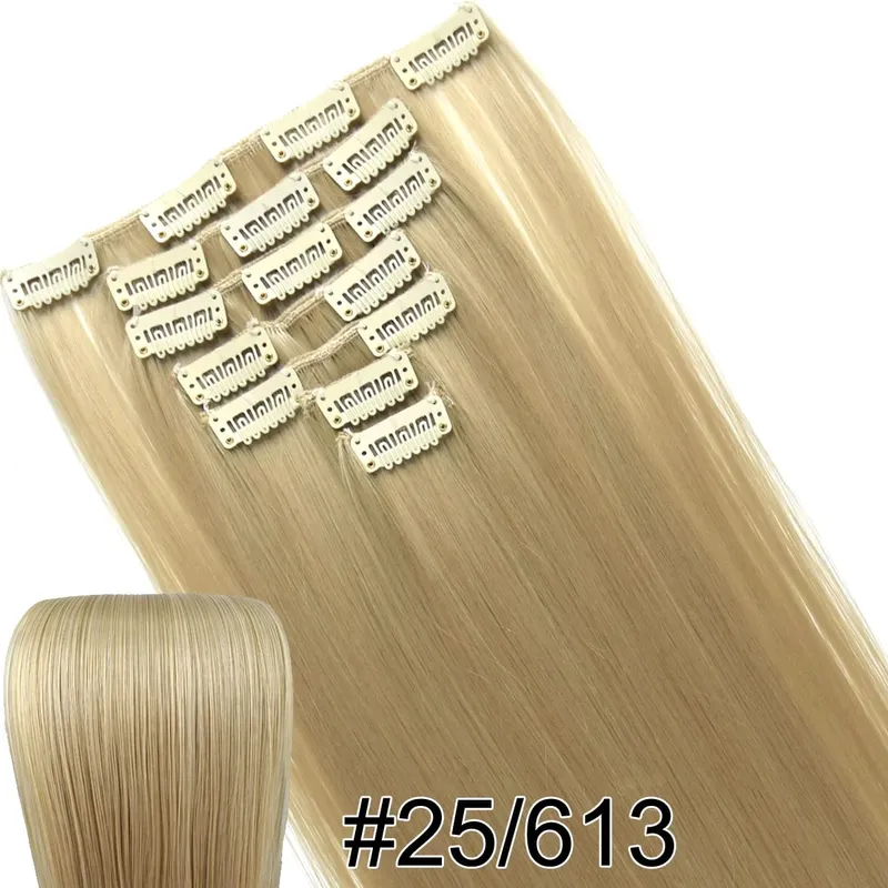 Synthetic Hair Fiber Heat Resistant130gr Straight clip in Hair Extensions 7006
