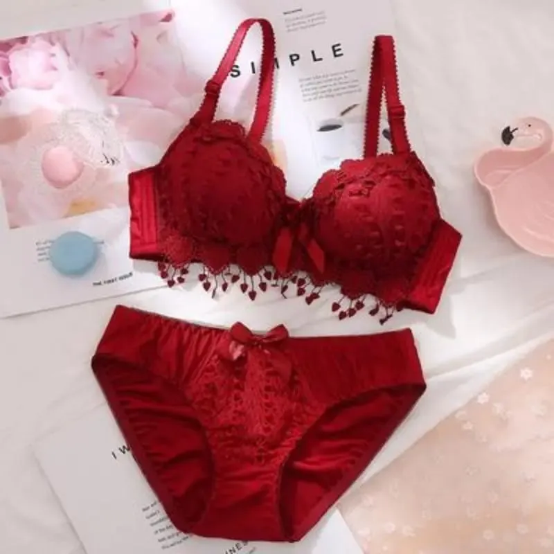Girl Cheap Bra Set Large Size Back Button Comfortable Gather Bra Breathable Thin Section Without Steel Ring Women Underwear Sets — image 8