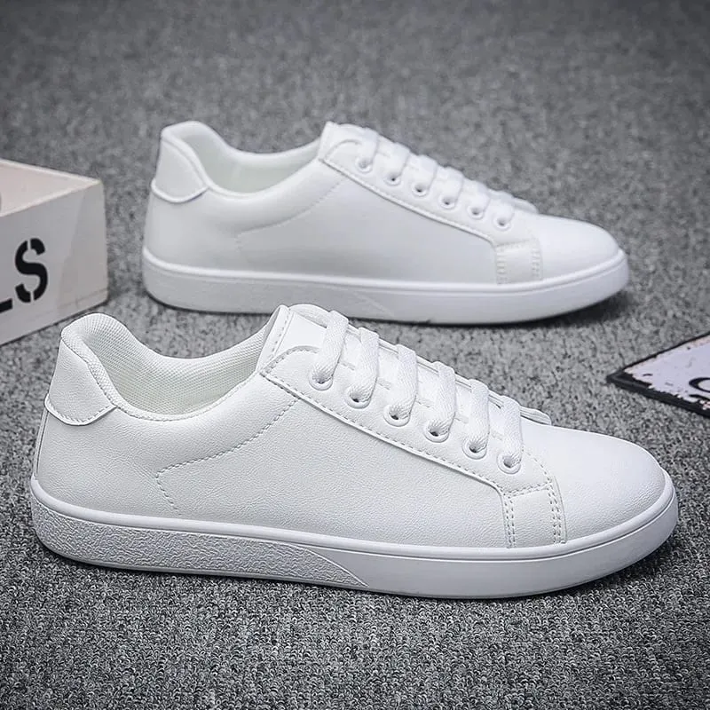 Men's Vulcanized Shoes Casual Low Top Flat Sneakers White Shoes Zapatillas Hombre Chaussure Homme Drop Shipping Leather Black