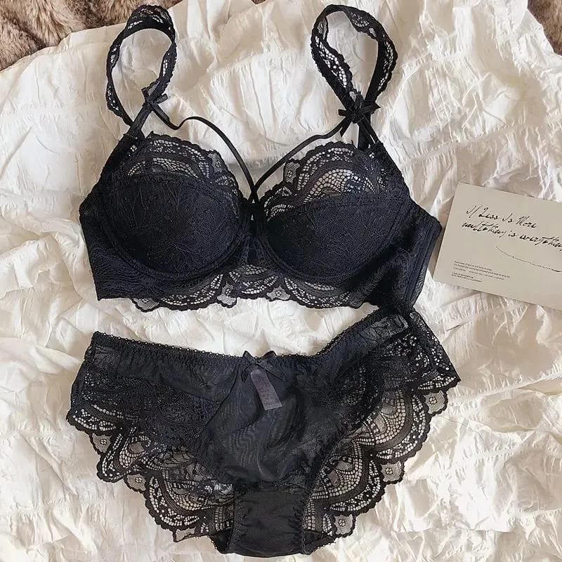 Adjustable Lace Bralette for Small Chest Bra Set Removable Straps & Thin Padding Soft Wire Comfort Muslim Girls Underwear